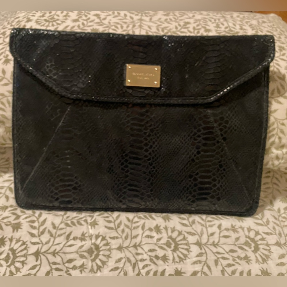 Michael Kors Black‎ Snakeskin Textured Clutch